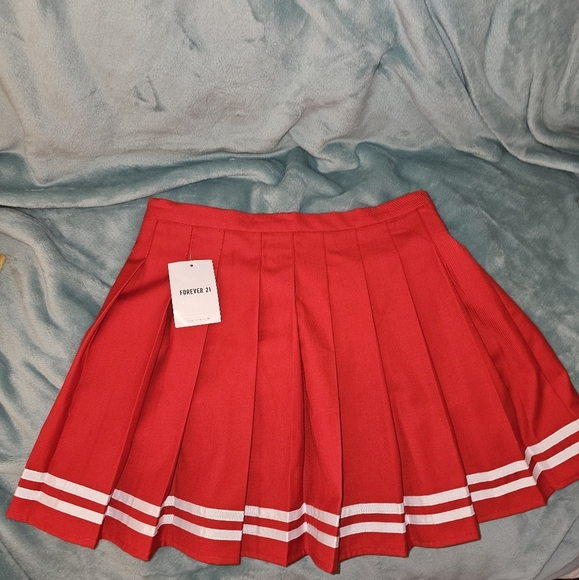 Forever 21 Dresses & Skirts - Red Pleated Skirt with White Stripes
